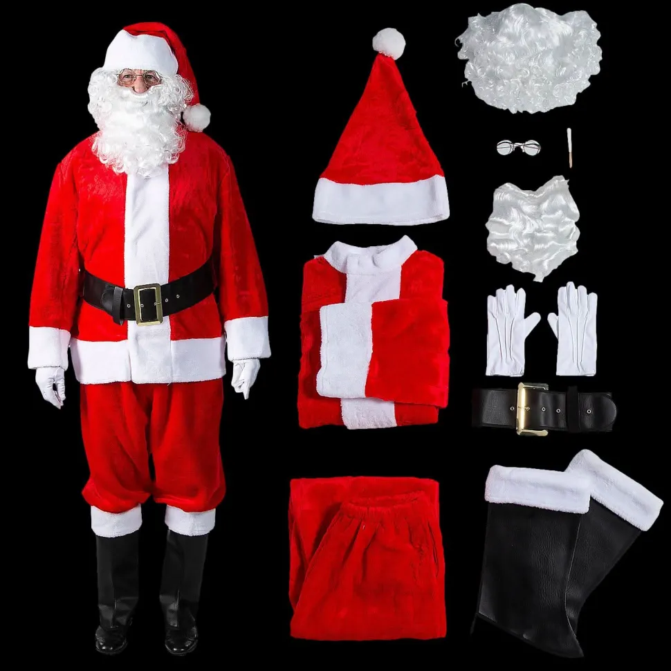 Adult Men’s 10-Piece Deluxe Plush Santa Suit Costume