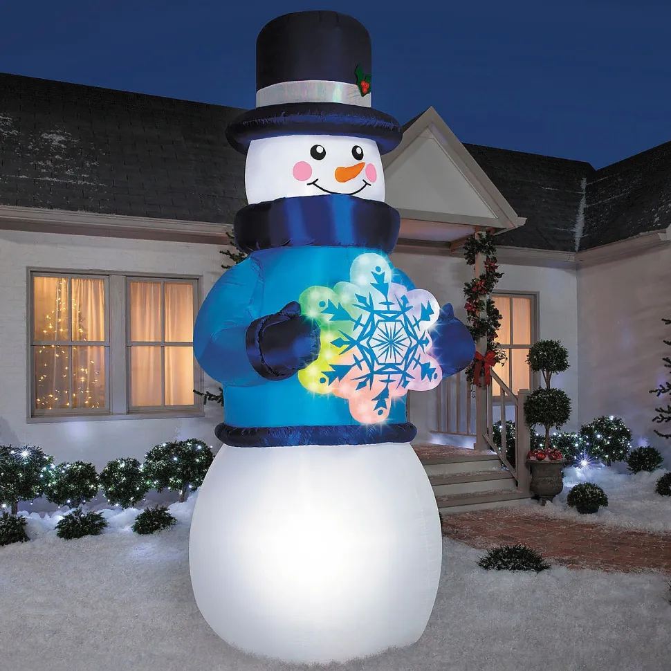 Airblown Inflatable Snowman with Rainbow Lightshow Snowflake Outdoor Yard Decoration