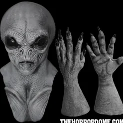 Alien Grey Halloween Mask and Hand Set