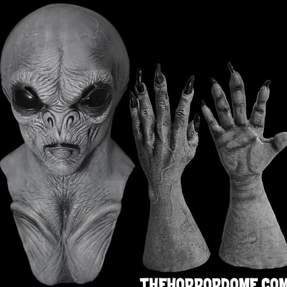 Alien Grey Halloween Mask and Hand Set