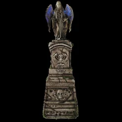 Animated Angel Tombstone Prop with LED Skulls, 5 ft 7 in