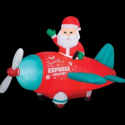 Animated Santa in Vintage Airplane 61" Inflatable Christmas Outdoor Yard Decor