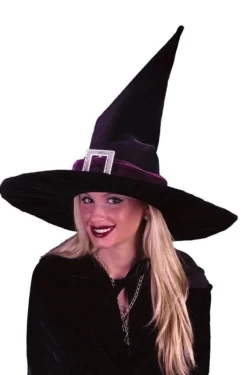 Black Pleated Velour Witch Halloween Costume Hat