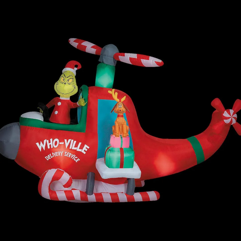 Blow Up Inflatable Dr. Seuss™ How the Grinch Stole Christmas Grinch in Helicopter Outdoor Yard Decoration