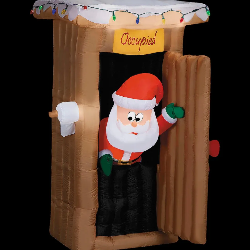 Blow Up Inflatable 6 Ft. Animated Santa in Outhouse with Lights Christmas Outdoor Yard Decoration