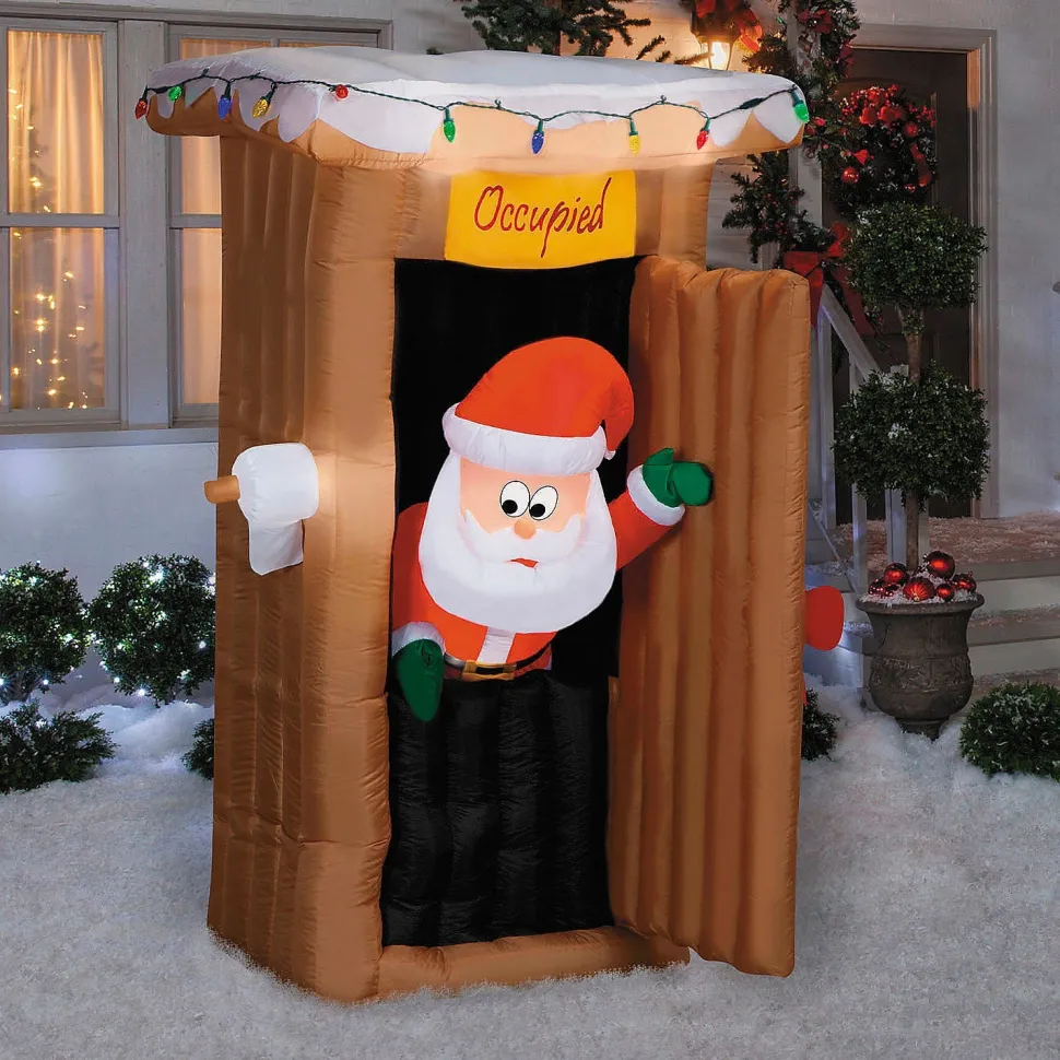 Blow Up Inflatable 6 Ft. Animated Santa in Outhouse with Lights Christmas Outdoor Yard Decoration