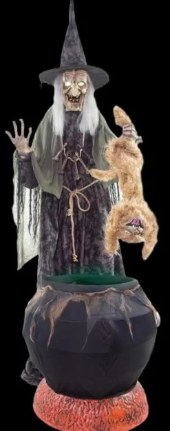 Cat-tastrophe Cauldron (No Fog) Electric Animated Halloween Prop