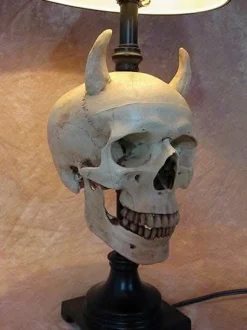 Desk Lamp with Devil Skull and Bone Shade Haunted House Lighting