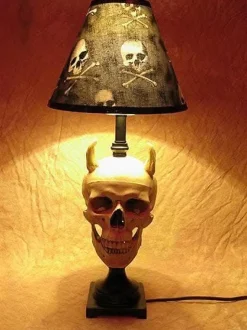 Desk Lamp with Devil Skull and Bone Shade Haunted House Lighting