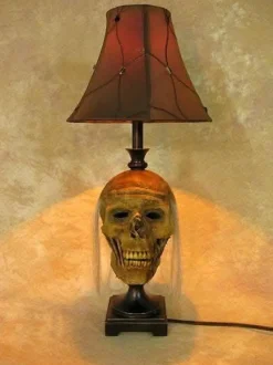 Desk Lamp with Life-size Corpse Head and Antique Shade Haunted House Lighting