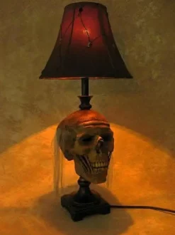 Desk Lamp with Life-size Corpse Head and Antique Shade Haunted House Lighting