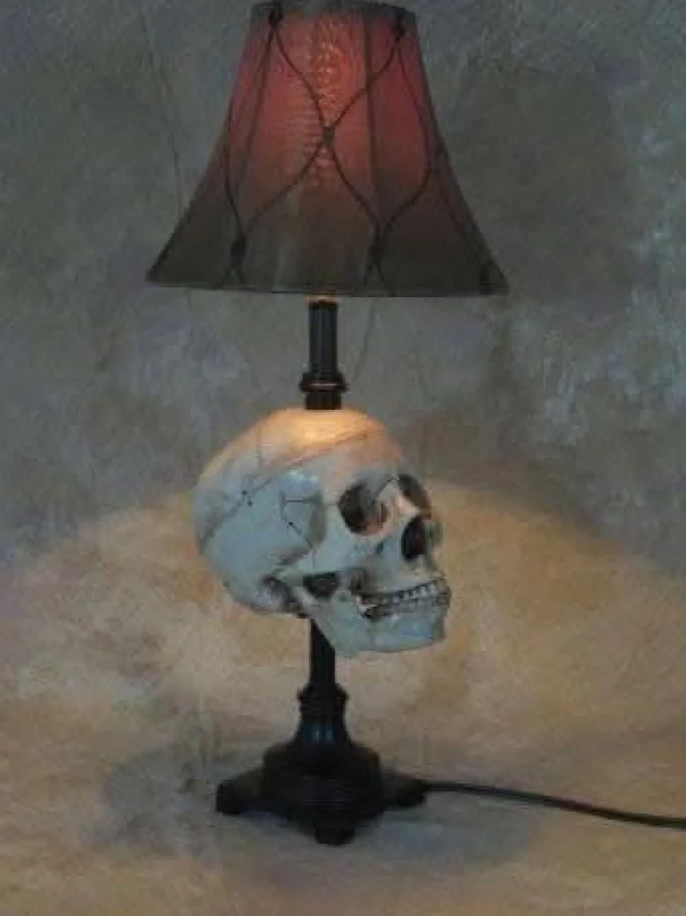 Desk Lamp with Life-size Skull and Antique Shade Haunted House Lighting