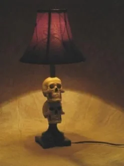Desk Lamp with 2 Mini-Skulls and Antique Shade Haunted House Lighting