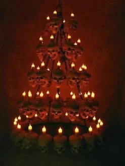 Five-Tiered Life-Size Skull Chandelier with 60 Skulls Haunted House Lighting