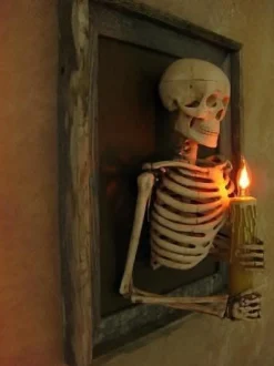 Framed 3D Skeleton Torso Holding Candle Hanging Haunted House Decoration