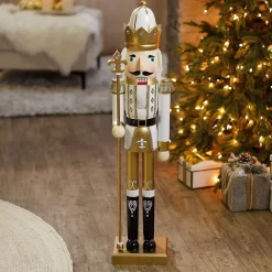 3 Ft. Large Classic Gold Wood Holiday Nutcracker with Scepter