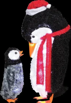 Fuzzy Plush Mommy and Baby Penguin Light Up Christmas Decoration