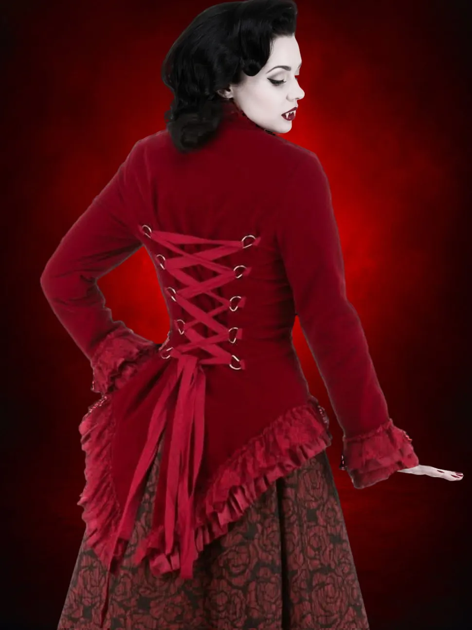 Gothic Vampiress Jacket in Red Velvet HD Hollywood Costume