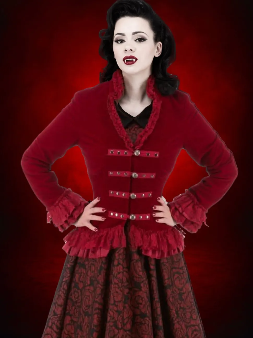 Gothic Vampiress Jacket in Red Velvet HD Hollywood Costume