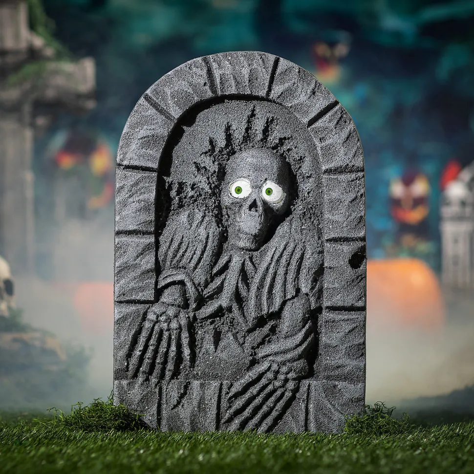 22” Gray Tombstone with Light-Up Moving Eyes Halloween Decoration