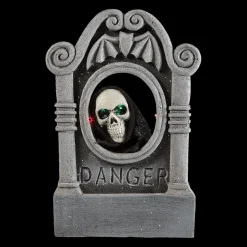 22” Gray Tombstone with Light-Up Moving Skeleton Head Halloween Decoration