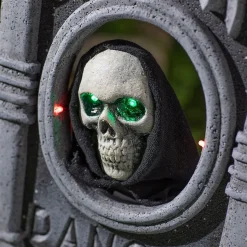 22” Gray Tombstone with Light-Up Moving Skeleton Head Halloween Decoration