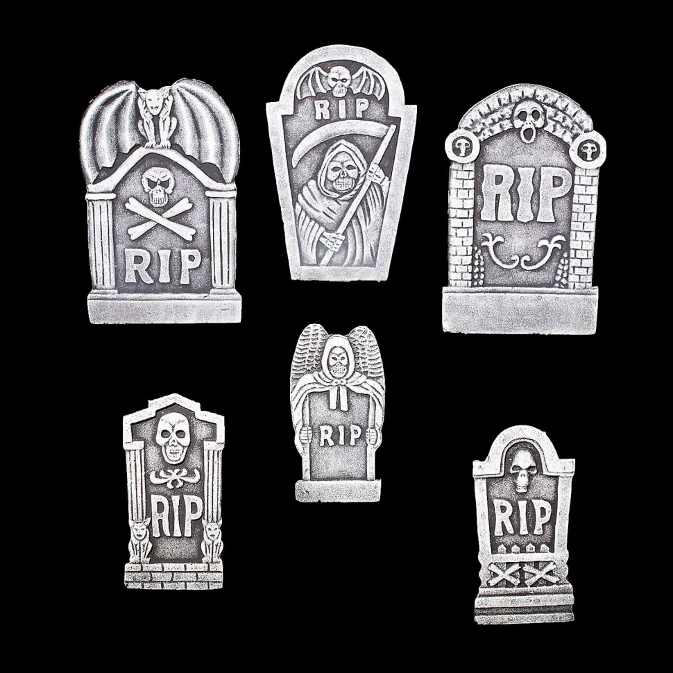 Grim Reaper RIP Foam Tombstone Halloween Decorations Set – 6 Pc.
