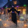 Light-Up Hovering Witch with Broom & Wand Halloween Animatronic Decoration