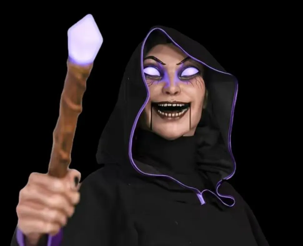 Light-Up Hovering Witch with Broom & Wand Halloween Animatronic Decoration