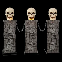 Light-Up Skull Pedestal Fence with Chains Halloween Decoration
