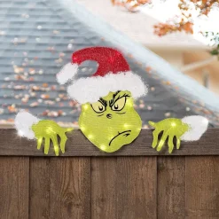 16" Santa Dr. Seuss™ The Grinch Festive Fence Sitter Lighted Christmas Outdoor Yard Decoration