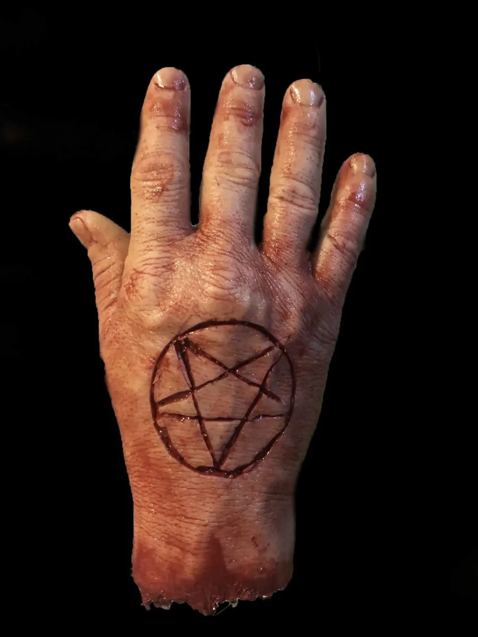 Severed Male Hand with Pentagram - Silicone Human Body Part Halloween Prop