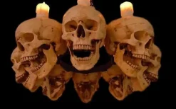 Skull Chandelier with 8 Skulls and Flameless Candles Haunted House Lighting