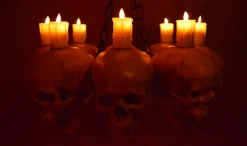 Skull Chandelier with 8 Skulls and Flameless Candles Haunted House Lighting