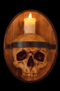 Skull Plaque Wood Sconce with Flameless Candle