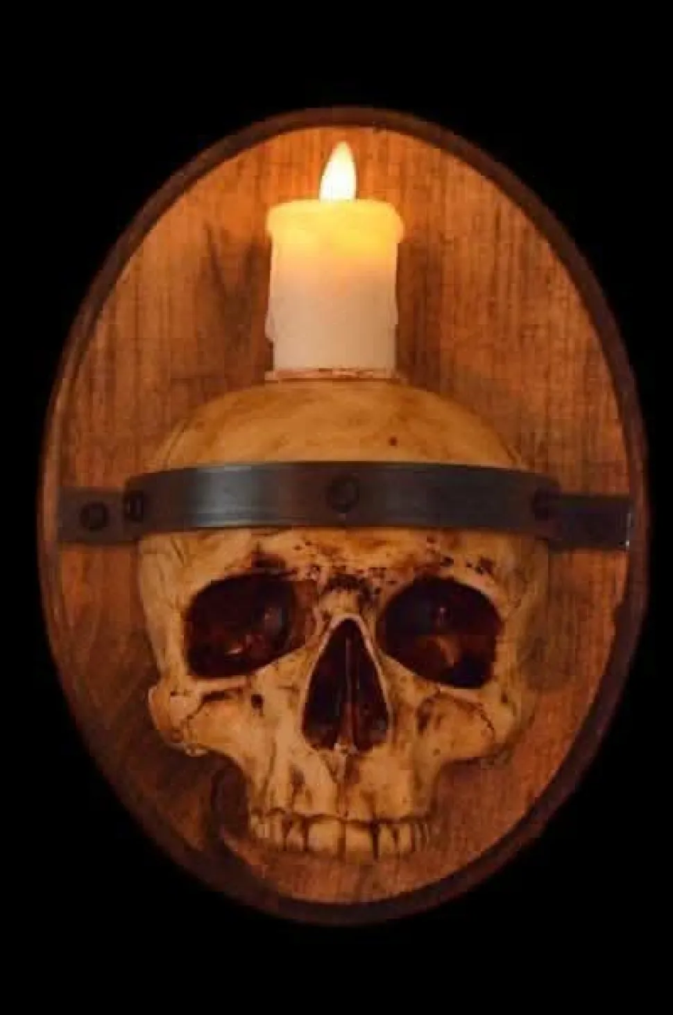 Skull Plaque Wood Sconce with Flameless Candle