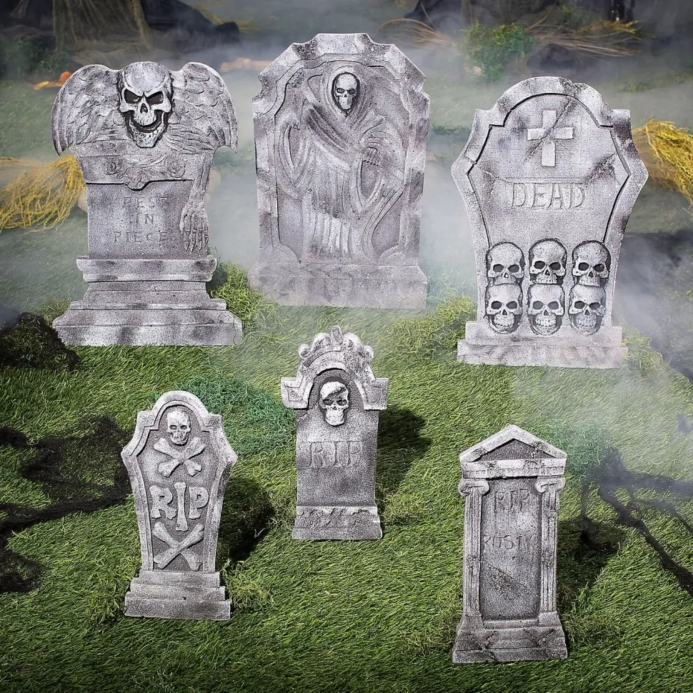 Spooky Graveyard Foam Tombstone Halloween Decorations Set – 6 Pc.