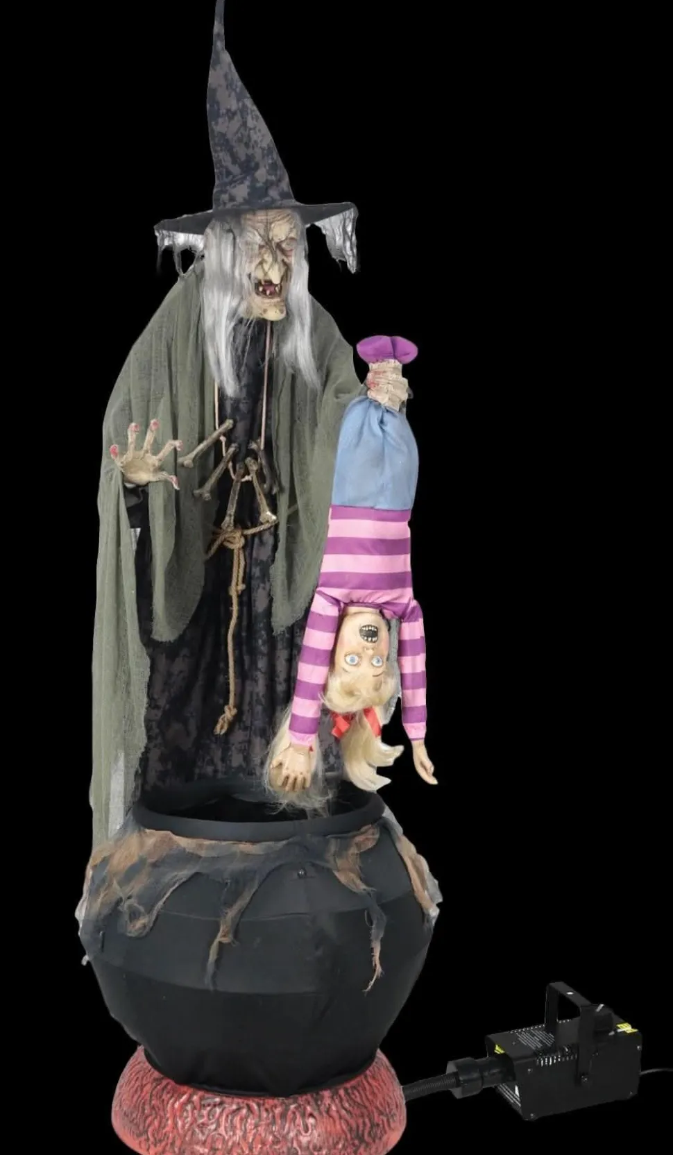 Stew Brewing Witch with Kid and Fog" Halloween Animatronic Decoration
