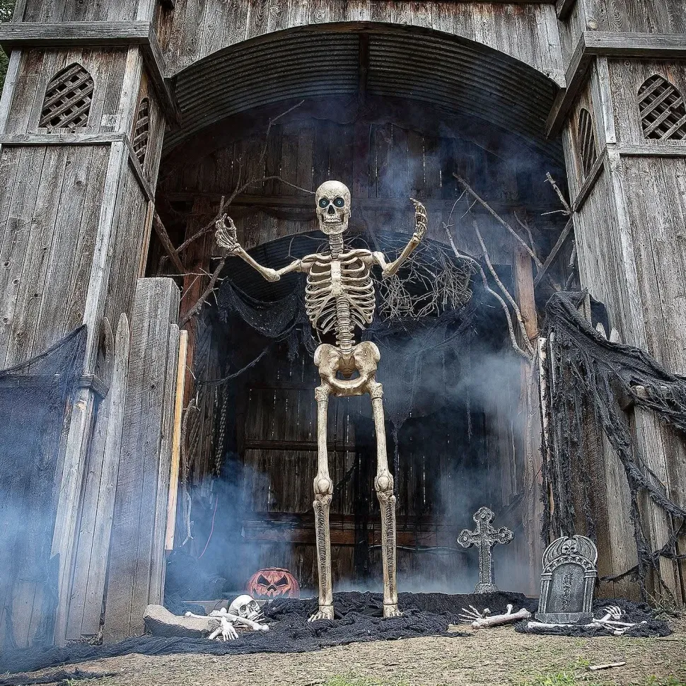 8' Towering Skeleton with Projection Eyes Halloween Animatronic Decoration