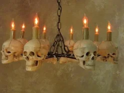 Wagon Wheel Skull Chandelier Haunted House Lighting