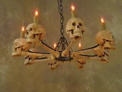 Wagon Wheel Skull Chandelier Haunted House Lighting