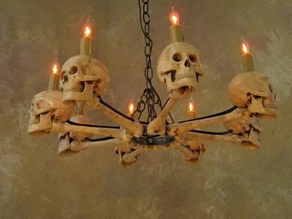 Wagon Wheel Skull Chandelier Haunted House Lighting