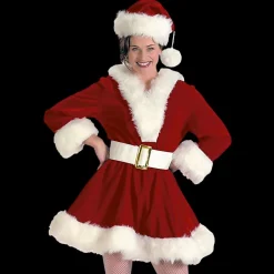 Women’s Burgundy Velvet Perky Pixie Mrs. Clause Dress Costume