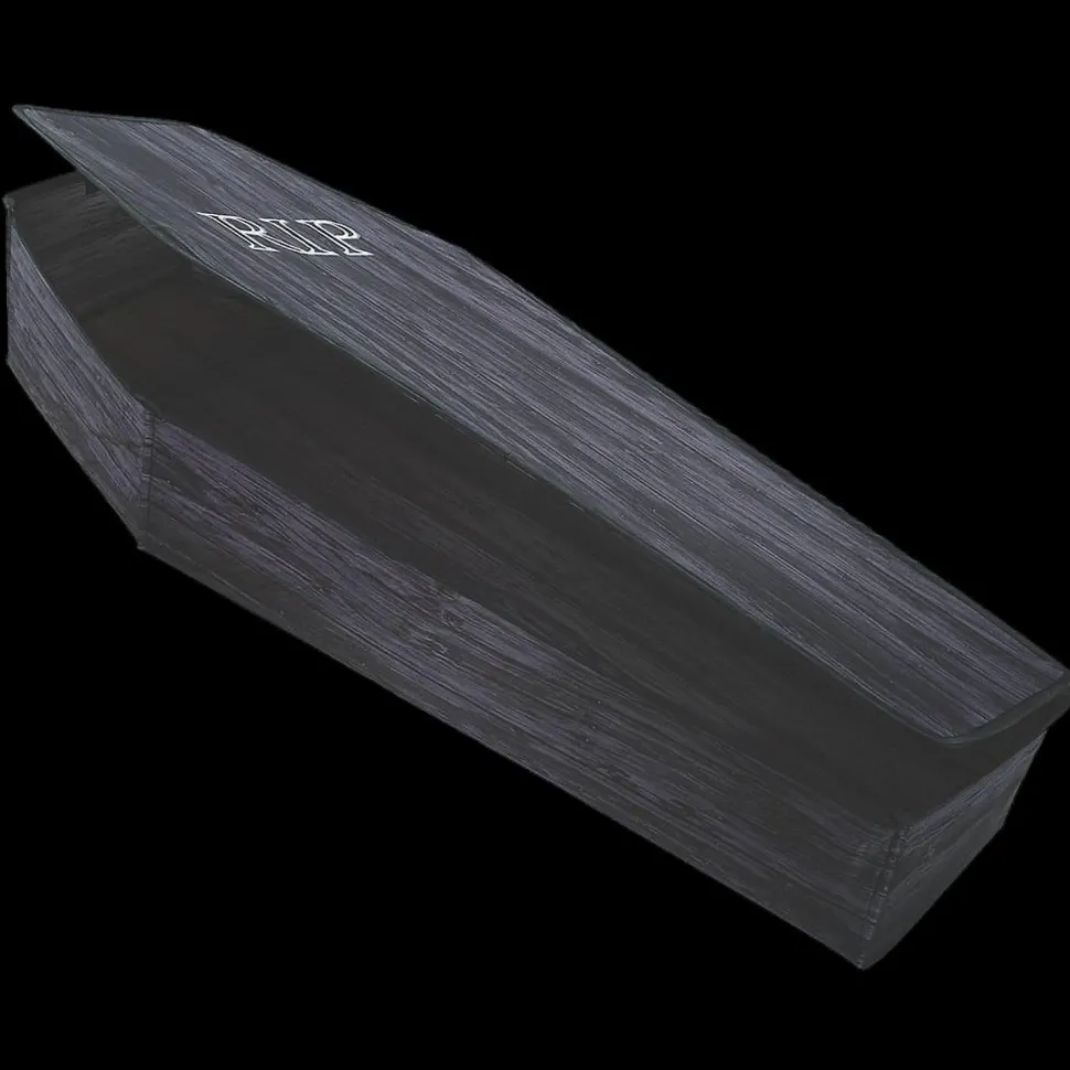 60" Wooden-Look Black Coffin With Lid Halloween Decoration